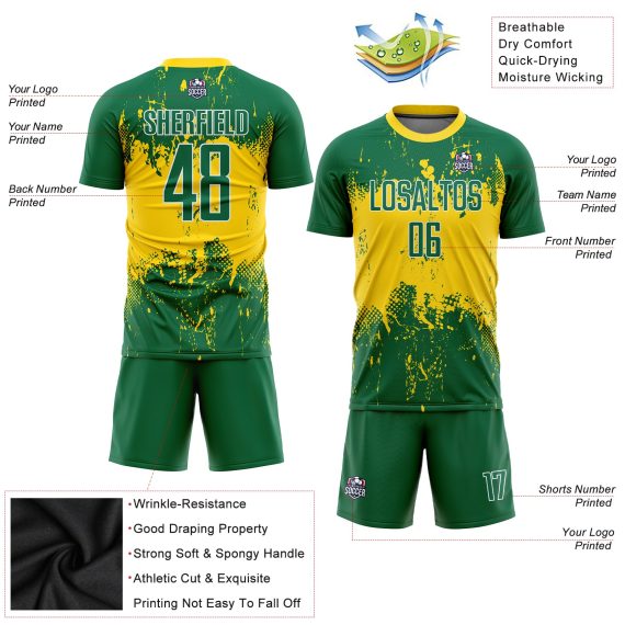 Custom Kelly Green Kelly Green-Gold Sublimation Soccer Uniform Jersey