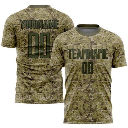 Custom Camo Olive-Black Sublimation Salute To Service Soccer Uniform Jersey