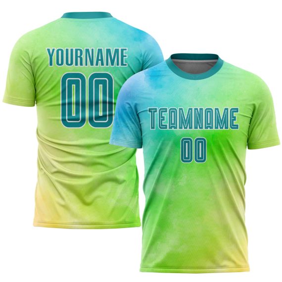 Custom Tie Dye Aqua-White Sublimation Soccer Uniform Jersey